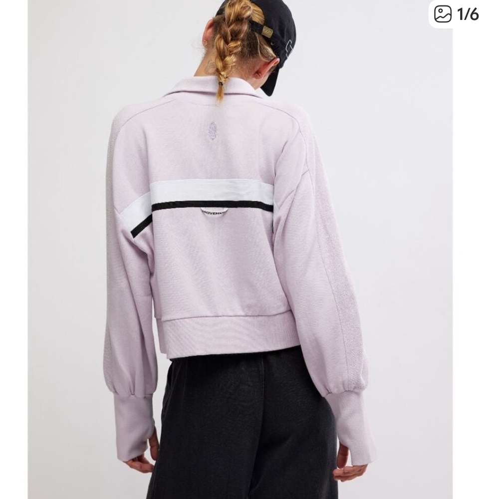 FP Movement High Jump Zip Up - Women’s L, Lilac with White and Black Stripe